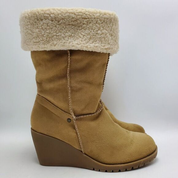Jellypop Womens Sheepskin Lined Suede Wedge Heel Round Toe Mid Calf Snow Boots 9 - Picture 1 of 13